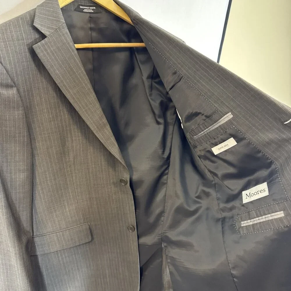 Geoffrey Beene Super‎ 100’s Wool Blazer 42L Gray Pinstripe 2 Button Sport Coat